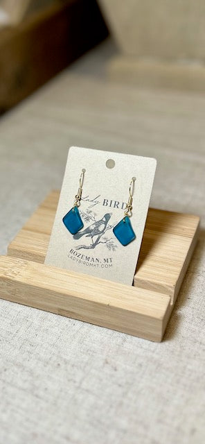 Peacock Blue Sea Glass-Style Small Freeform Dangle Earrings