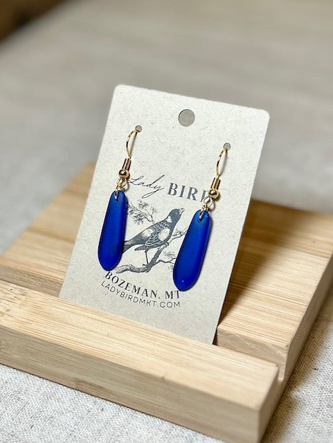 Royal Blue Sea Glass-Style Glass Petal Dangle Earrings