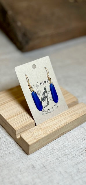 Royal Blue Sea Glass-Style Glass Petal Dangle Earrings