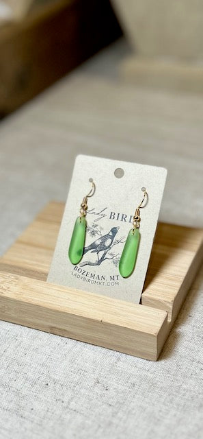 Light Green Sea Glass-Style Petal Dangle Earrings