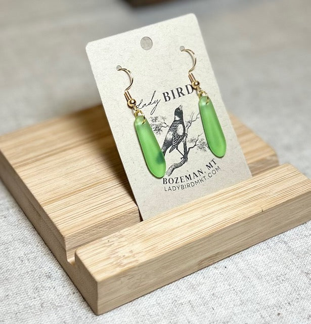 Light Green Sea Glass-Style Petal Dangle Earrings