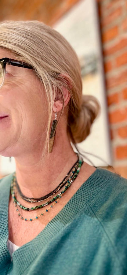 Walnut Wood & Black Resin Stick Pendant Earrings