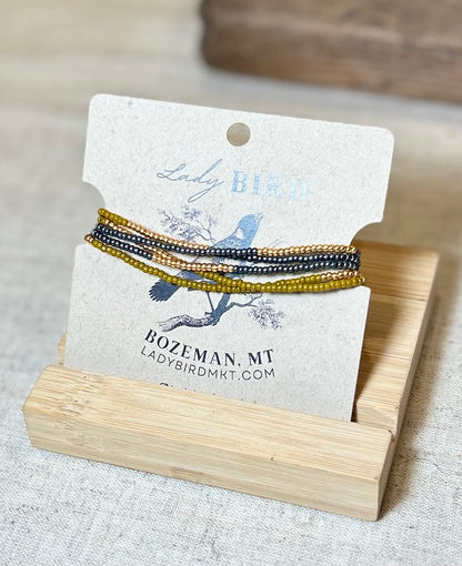 Burnt Yellow & Steel Grey Striped Beaded Boho Wrap Bracelet/Necklace