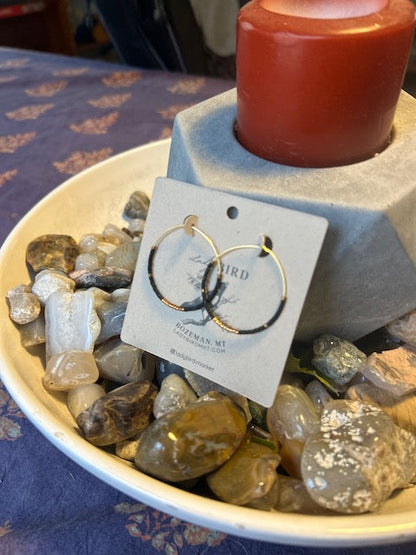 Minimalist Black & Gold Beaded Hoop Earrings