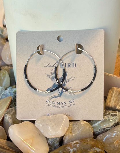 Minimalist Black & Gold Beaded Hoop Earrings