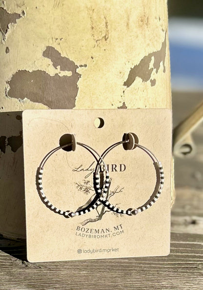 Boho-Style Black & White Polka Dot Beaded Hoop Earrings