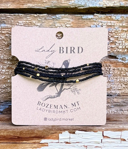Classic Black & Silver or Gold Sprikled Seed Bead Wrap Bracelet/Necklace
