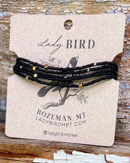 Classic Black & Silver or Gold Sprikled Seed Bead Wrap Bracelet/Necklace