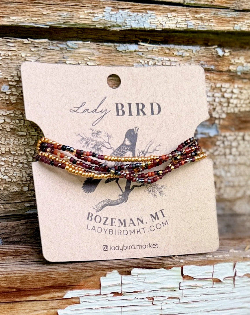 Autumn Ember Gold or Silver Striped Beaded 5-Wrap Bracelet/Necklace