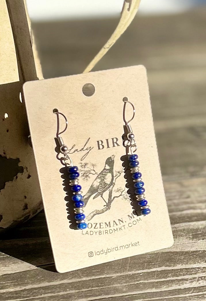 Blue Lapis & Silver or Gold Gemstone Dangle Earrings