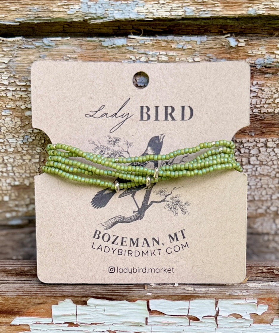 Melon Mist Pale Green & Rainbow Beaded 5-Wrap Bracelet/Necklace
