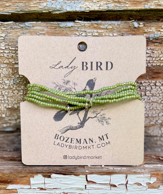 Melon Mist Pale Green & Rainbow Beaded 5-Wrap Bracelet/Necklace