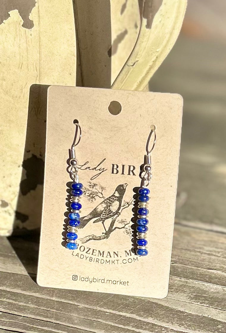 Blue Lapis & Silver or Gold Gemstone Dangle Earrings