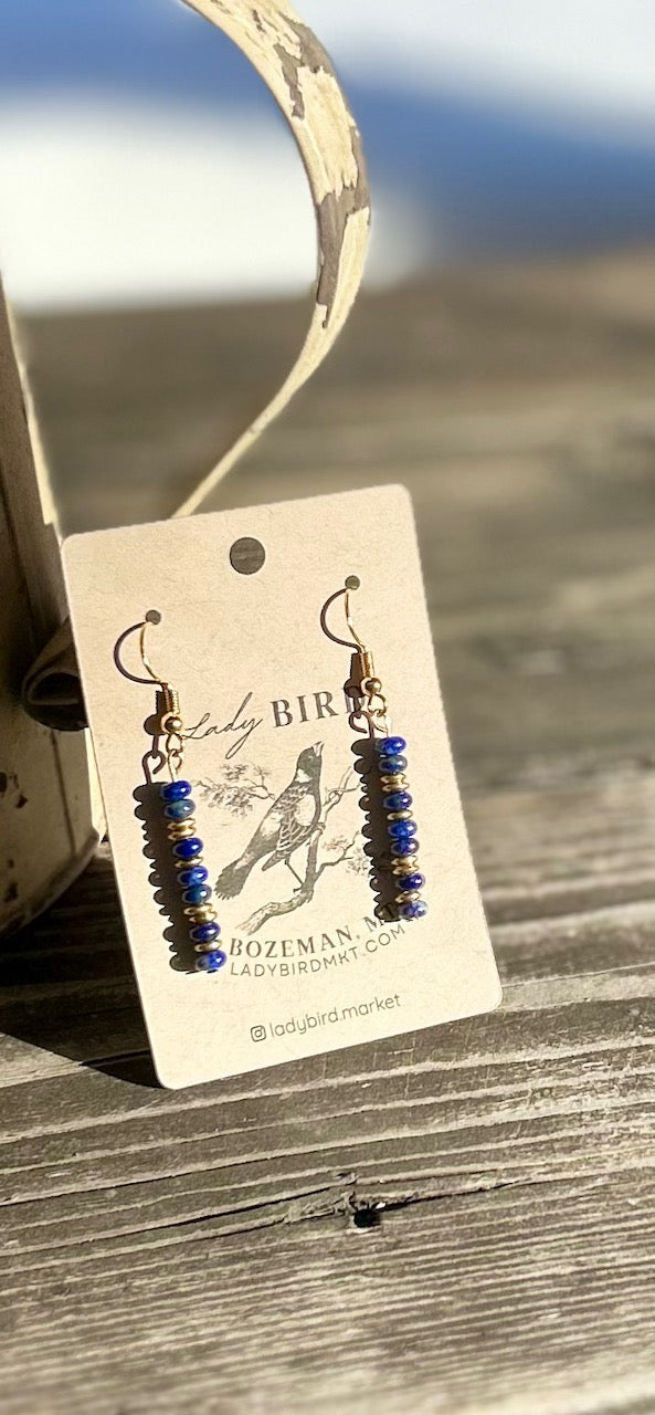 Blue Lapis & Silver or Gold Gemstone Dangle Earrings