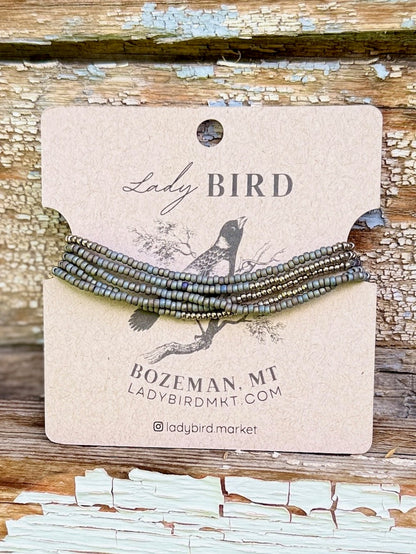 Smoky Grey Rainbow & Antique Silver Striped Seed Bead Bracelet/Necklace