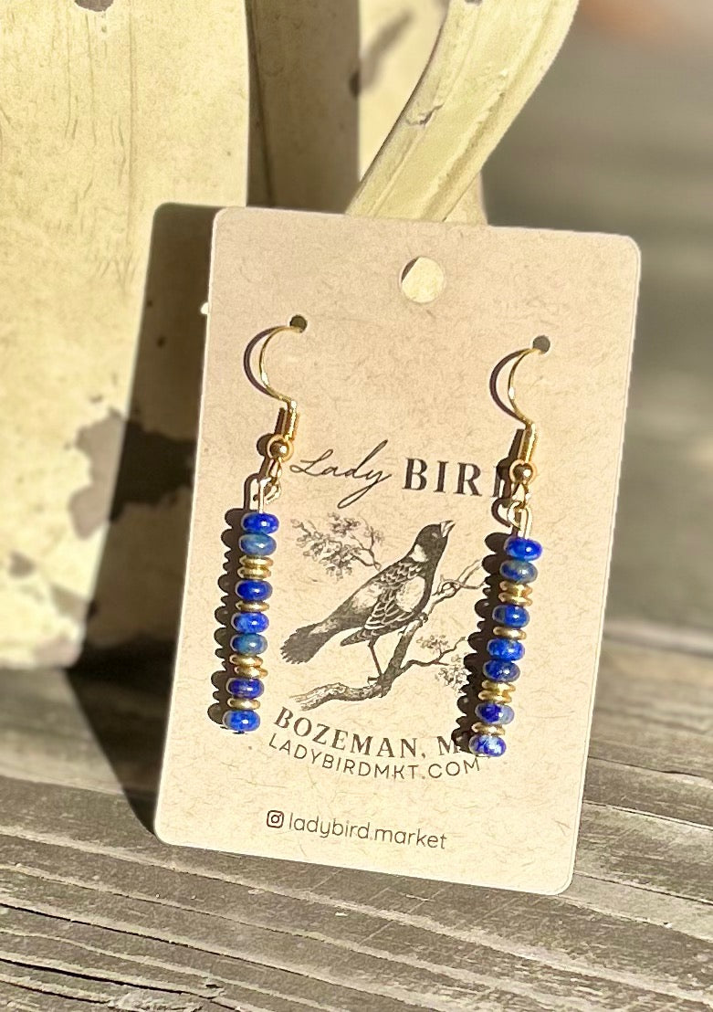 Blue Lapis & Silver or Gold Gemstone Dangle Earrings