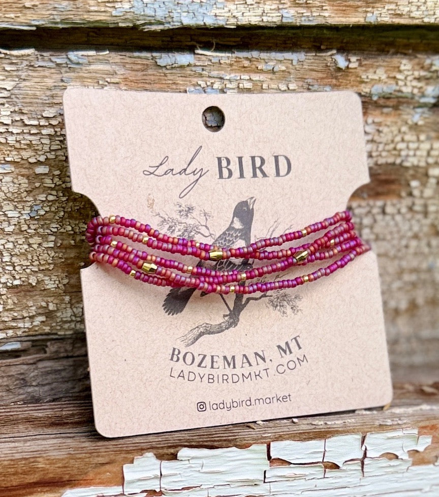 Cranberry Rainbow Seed Bead Wrap Bracelet/Necklace