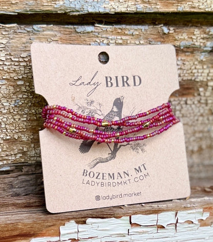 Cranberry Rainbow Seed Bead Wrap Bracelet/Necklace