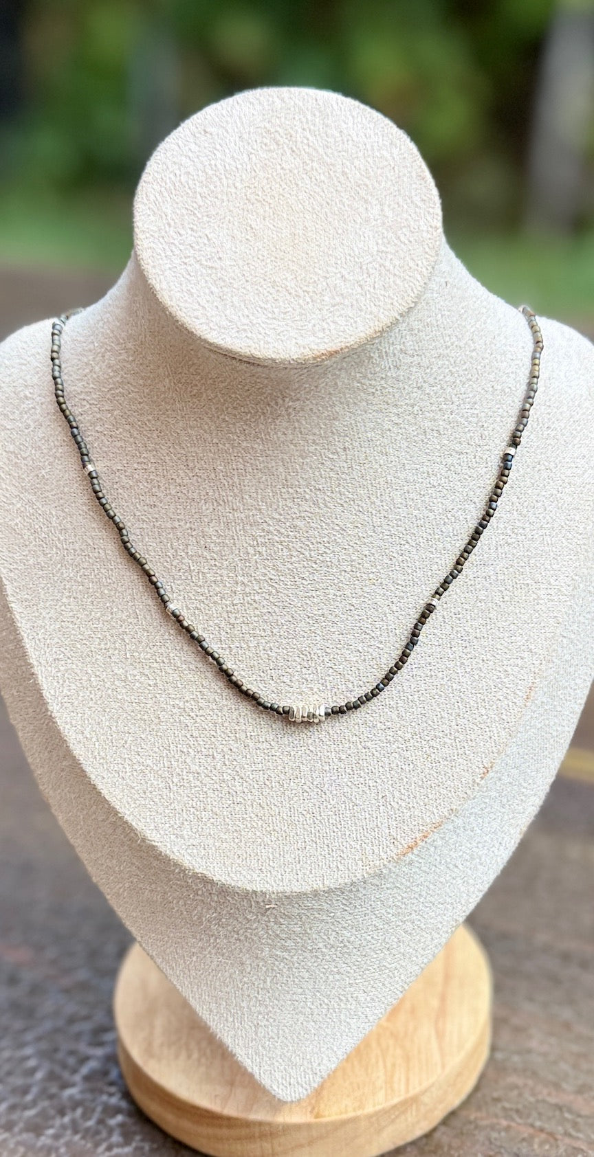 Smoky Grey Rainbow Seed Bead Necklace with Pure Thai Silver