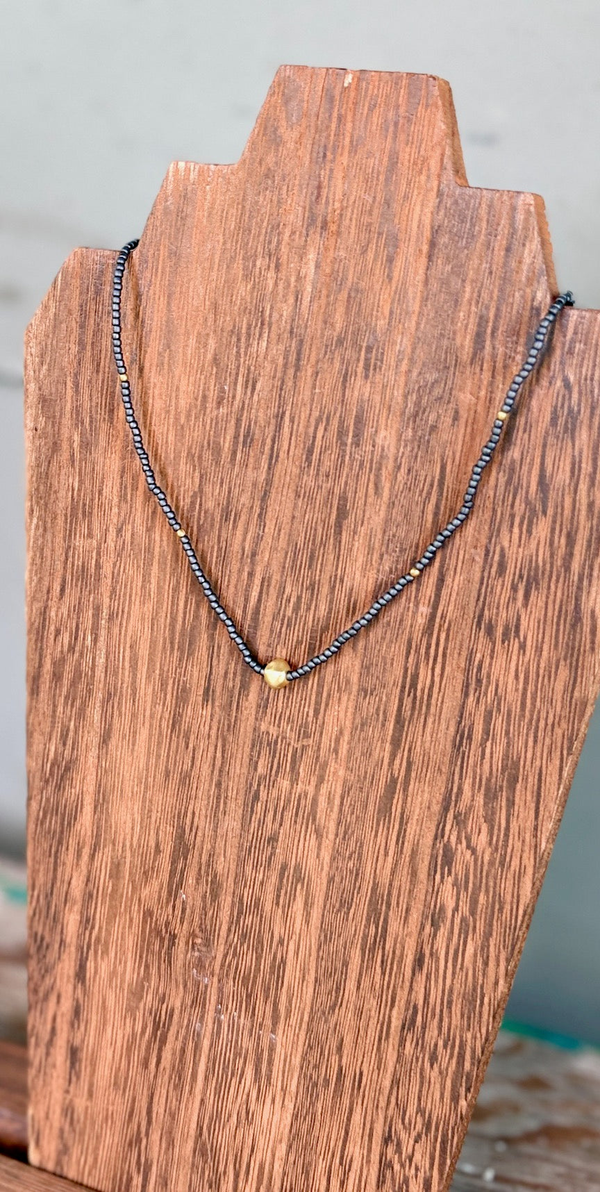 Steel Grey & Brushed Gold or Silver Pea Stretchy Seed Bead Necklace