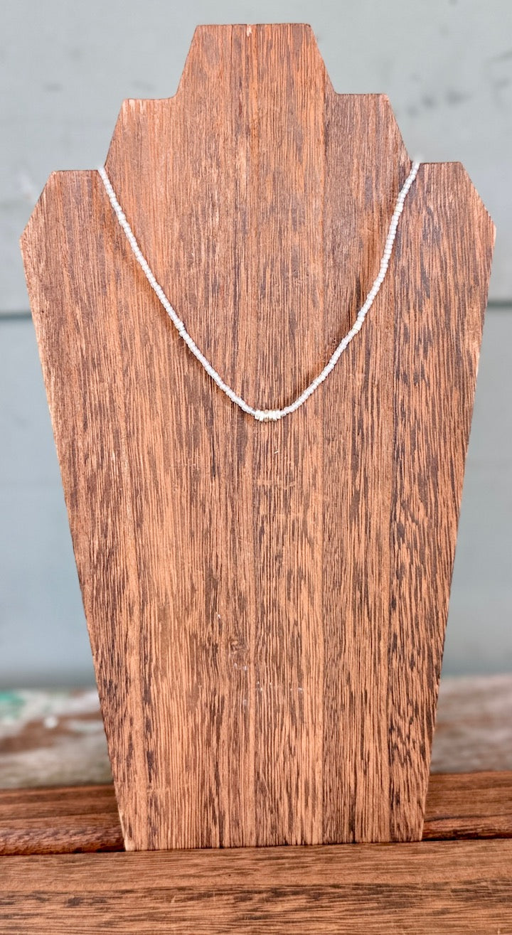 Pearlescent Moonstone Seed Bead Necklace with Pure Thai Silver