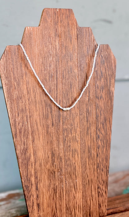 Pearlescent Moonstone Seed Bead Necklace with Pure Thai Silver
