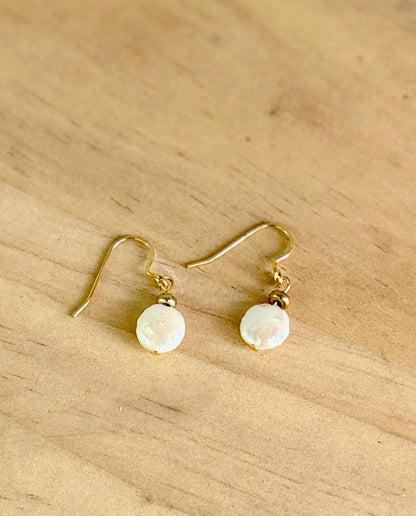 Freshwater Pearl Coin Baroque Pearl Dangle Earrings – Gold or Silver