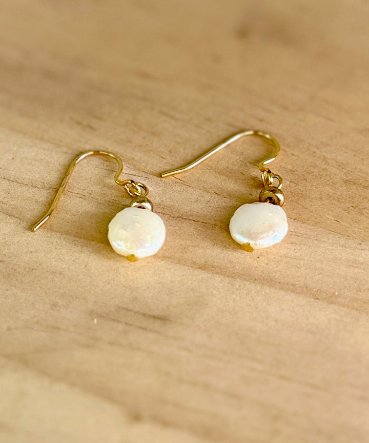 Freshwater Pearl Coin Baroque Pearl Dangle Earrings – Gold or Silver