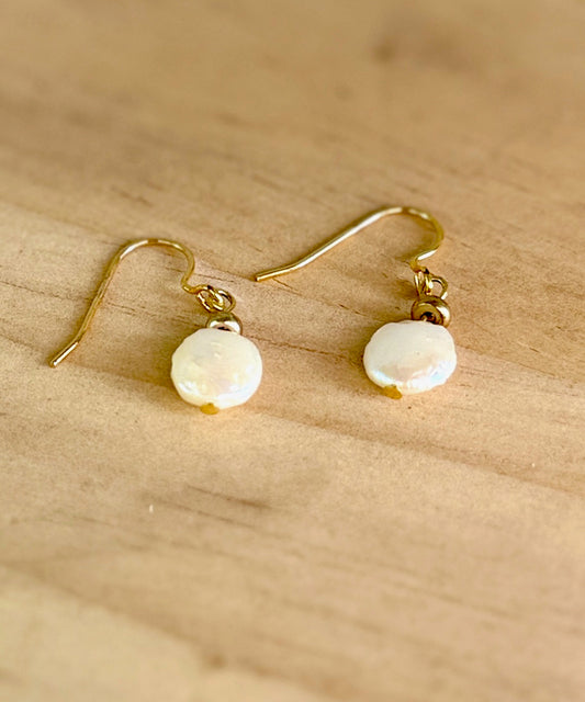 Freshwater Pearl Coin Baroque Pearl Dangle Earrings – Gold or Silver