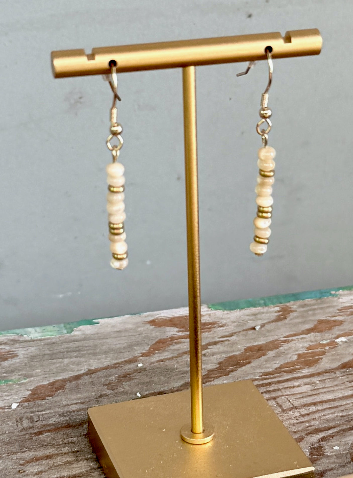 Mother of Pearl Bead Dangle Earrings with Gold or Silver Accents