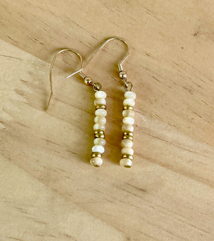 Mother of Pearl Bead Dangle Earrings with Gold or Silver Accents