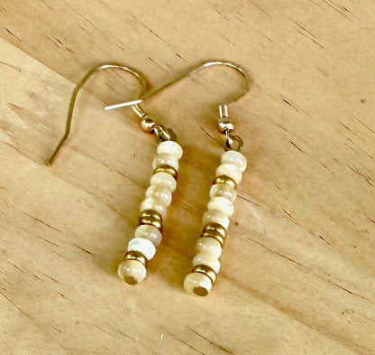 Mother of Pearl Bead Dangle Earrings with Gold or Silver Accents
