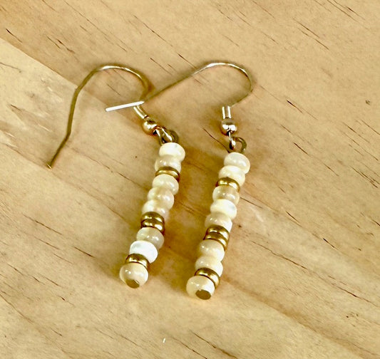 Mother of Pearl Bead Dangle Earrings with Gold or Silver Accents