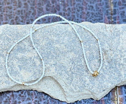 Ivory Glow Stretchy Seed Bead Necklace with Gold Nugget Charms