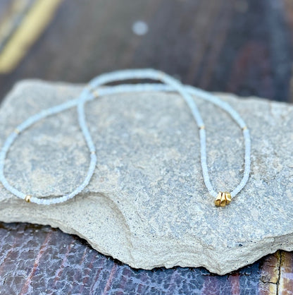 Ivory Glow Stretchy Seed Bead Necklace with Gold Nugget Charms