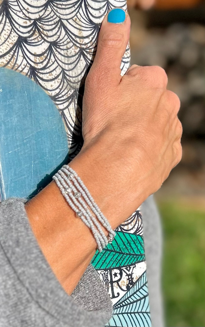 Light Grey & Silver Sprinkled Seed Bead Boho Wrap Bracelet