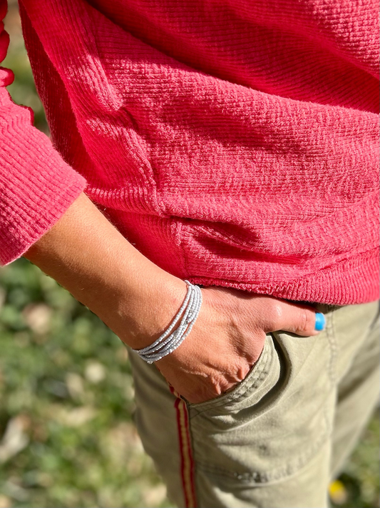 Light Grey & Silver Sprinkled Beaded 5-Wrap Bracelet