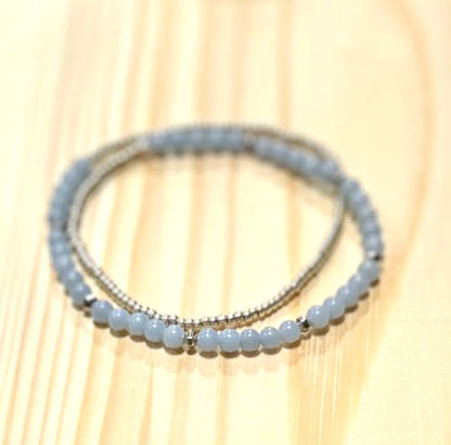 Light Blue Angelite & Sterling Silver Beaded Gemstone Bracelet