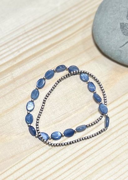 Blue Kyanite & Silver Beaded Gemstone Bracelet