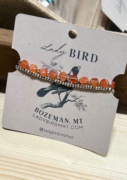 Orange Carnelian & Silver Beaded Gemstone Bracelet