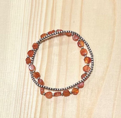 Orange Carnelian & Silver Beaded Gemstone Bracelet