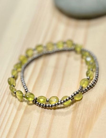 Yellow Citrine & Silver Beaded Gemstone Bracelet