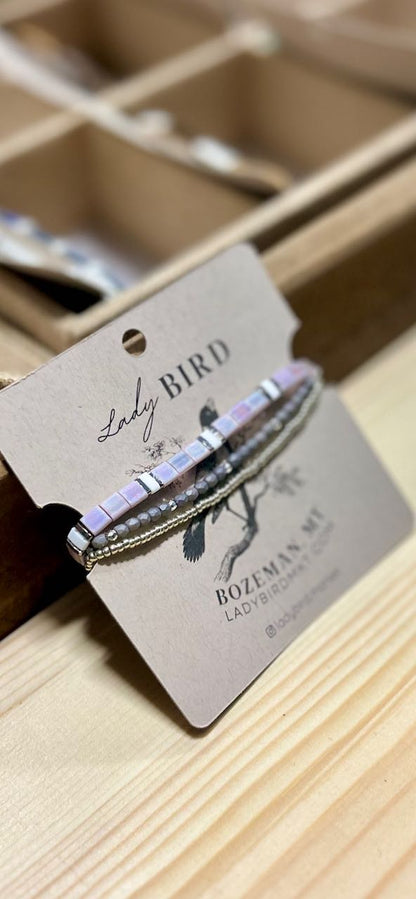 Lilac & White Tila Bead Stacked Bracelet Set