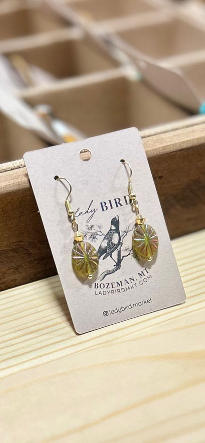 Lemony Sparkle Etched Glass Dangle Earrings