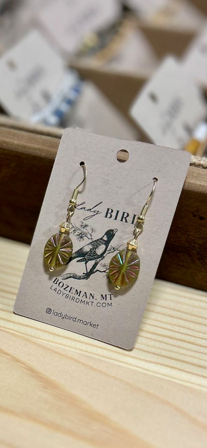 Lemony Sparkle Etched Glass Dangle Earrings