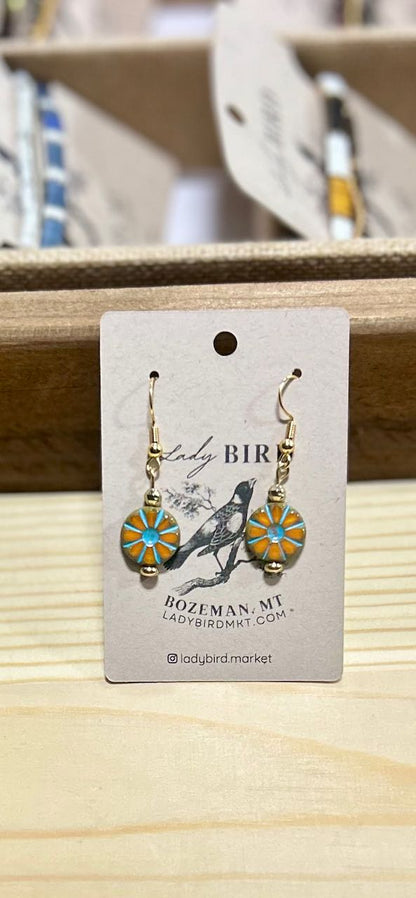 Orange Flower-Child Etched Glass Dangle Earrings