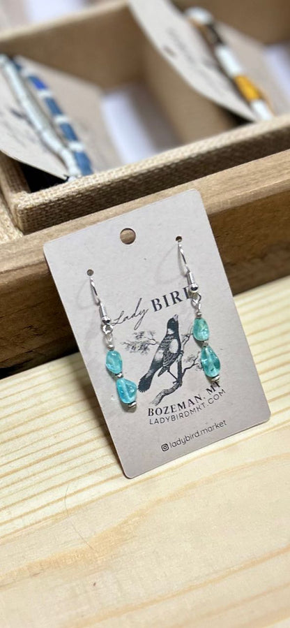 Light Blue Aquamarine Gemstone Beaded Dangle Earrings