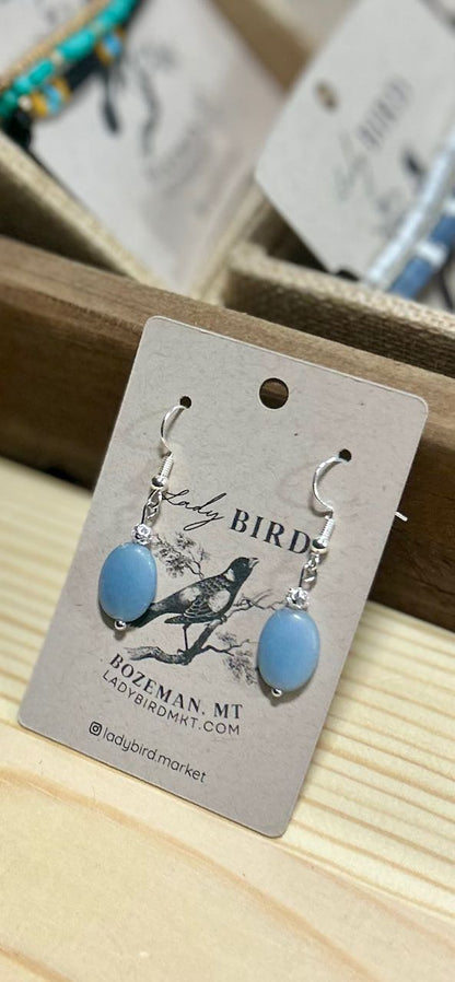 Light Blue Angelite Gemstone Pendant Earrings