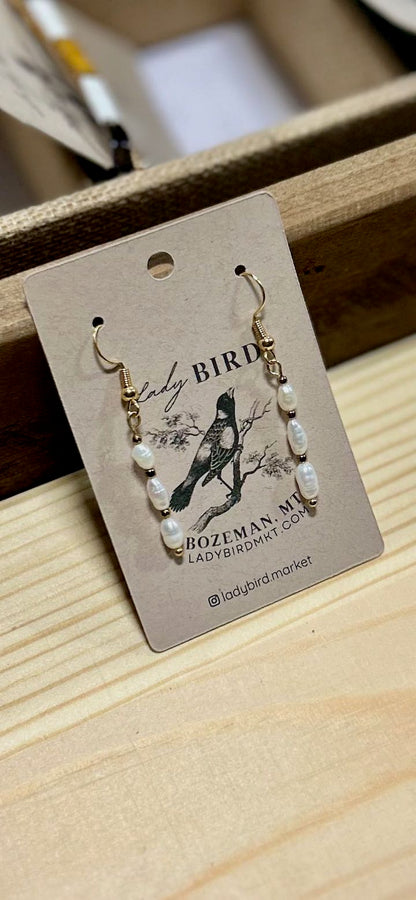 Classic Freshwater Rice Pearl Silver or Gold Dangle Earrings