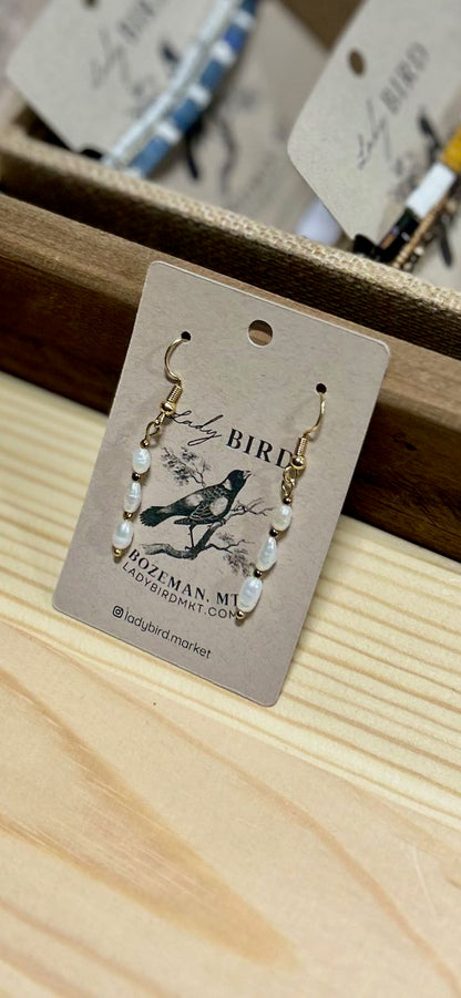 Classic Freshwater Rice Pearl Silver or Gold Dangle Earrings